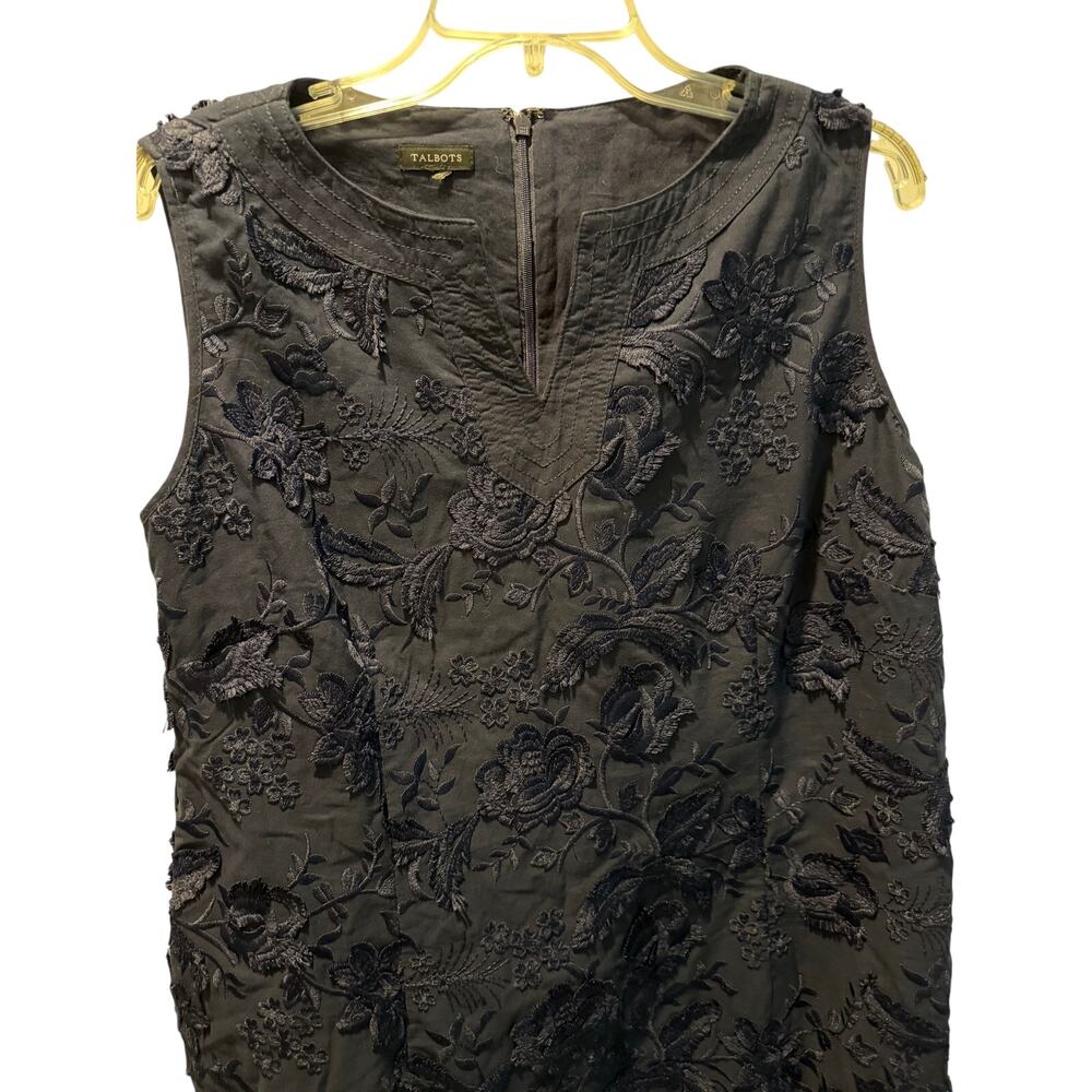 Talbots Embroidered Clipped-Floral Sleeveless Shift Dress in Navy Blue Size 8P